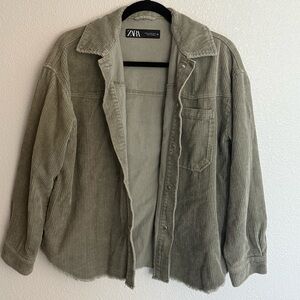 Zara Olive Green Corduroy Shirt Jacket